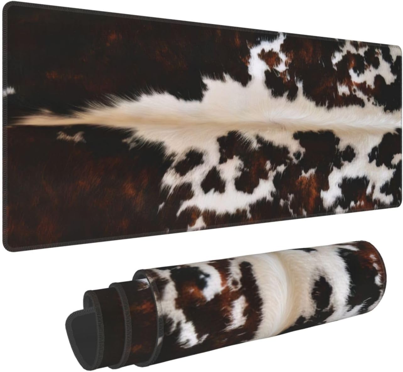 Gaming Mouse Pad, Large Non-Slip Rubber Base Mousepad, Keyboard Mouse Mat, Desk Pad with Stitched Edges, 31.5x11.8inch, Brown Cowhide