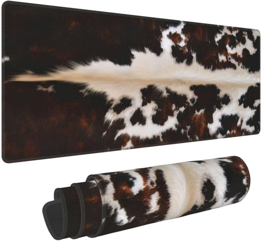 Gaming Mouse Pad, Large Non-Slip Rubber Base Mousepad, Keyboard Mouse Mat, Desk Pad with Stitched Edges, 31.5x11.8inch, Brown Cowhide