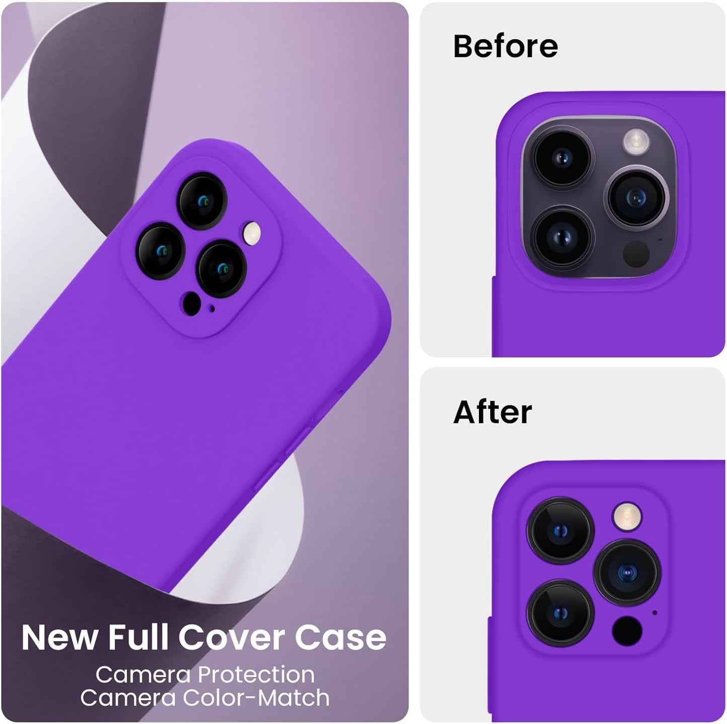 FireNova for iPhone 14 Pro Case, Silicone Upgraded [Camera Protection] Phone Case with [2 Screen Protectors], Soft Anti-Scratch Microfiber Lining Inside, 6.1 inch, Neon Purple