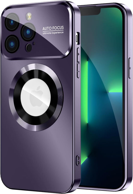 Magnetic for iPhone 13 Pro Case, Built-in Camera Lens Protector, Compatible with MagSafe, Logo View, Military Grade Protective Phone Cover, Purple
