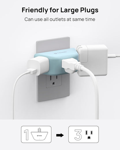 TROND Outlet Extender, 3 Way Angled Plug Splitter, 3-Prong Grounded Wall Outlet Adapter, Cruise Essentials, Compact and Practical Plug Expander for Home Decoration Travel Essentials, Mint Green
