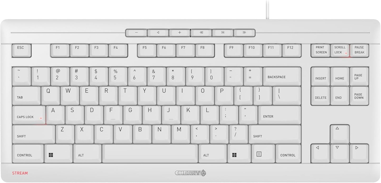 Cherry Stream Keyboard TKL Wired USB Keyboard TenKeyLess Compact Version Without Number Pad. Super Silent Keystroke. Ideal for Office and Industrial Use. White