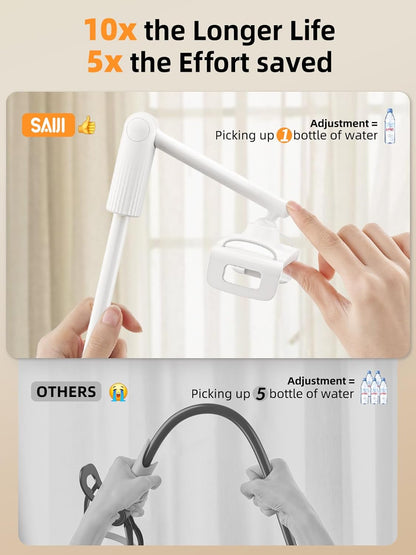 SAIJI Gooseneck Tablet Holder for Bed, One-Hand Adjustable, 47" Length, Upgraded Base, iPad Holder Stand Flexible Lazy Arm, Compatible with iPad/iPhone/Kindle/Switch or Other 4.7-13" Device (White)