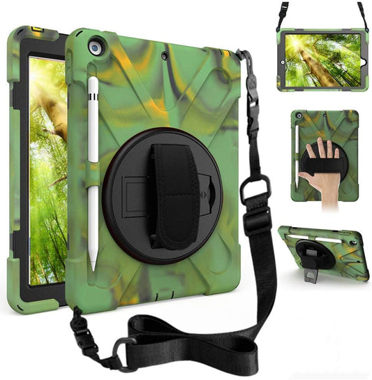 ZenRich Shockproof Case for iPad 9th/8th/7th Generation 10.2 inch 2021/2020/2019, Heavy Duty Rugged Case with Pencil Holder/360° Rotating Kickstand/Handle/Carrying Strap, Camouflage