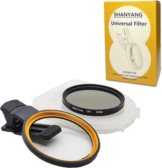 52mm Clip-on CPL Phone Camera Lens Filter, Polarized Camera Lens CPL Filter for iPhone 16 15 Pro Max Plus 14 13 Pro Max Mini 12 11 X XS Max Galaxy