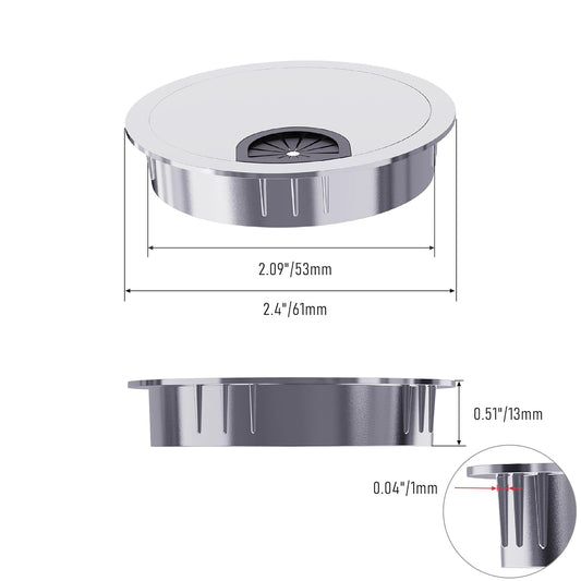 Desk Grommet 2-1/8 Inch 53mm, Zinc Alloy Computer Desk Wire Hole Cover, Office Desktop Cord Cable Hole Metal Ring, Silver Tone