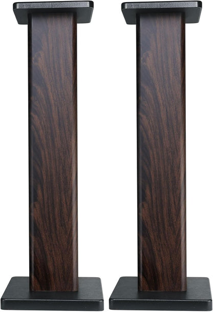 Rockville Pair RHT28D 28" Bookshelf Speaker Stands, Dark Wood Grain, 60 lbs Capacity, Sand-Fillable Design, Dual Platform Sizes, Anti-Slip Pads, for Home Theater and Studio Monitors