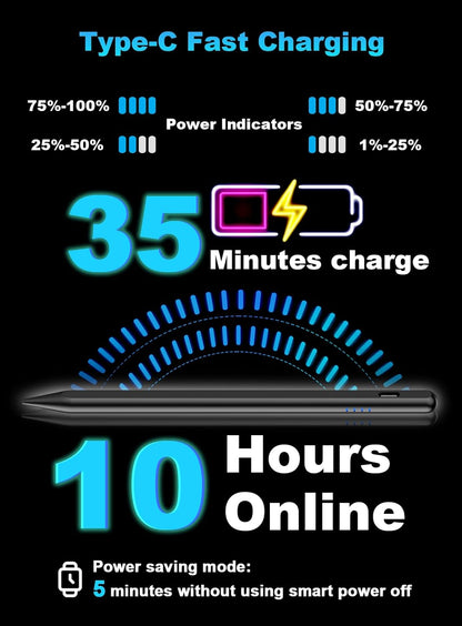 Stylus Pen for Android Tablet/Phone Pom Tips Fast Charge Stylus Pen for iPhone Magnetic Active Pencil Compatible with Samsung A9+, iPhone, Lenovo and Other Android Smartphone and Tablet Devices-Black