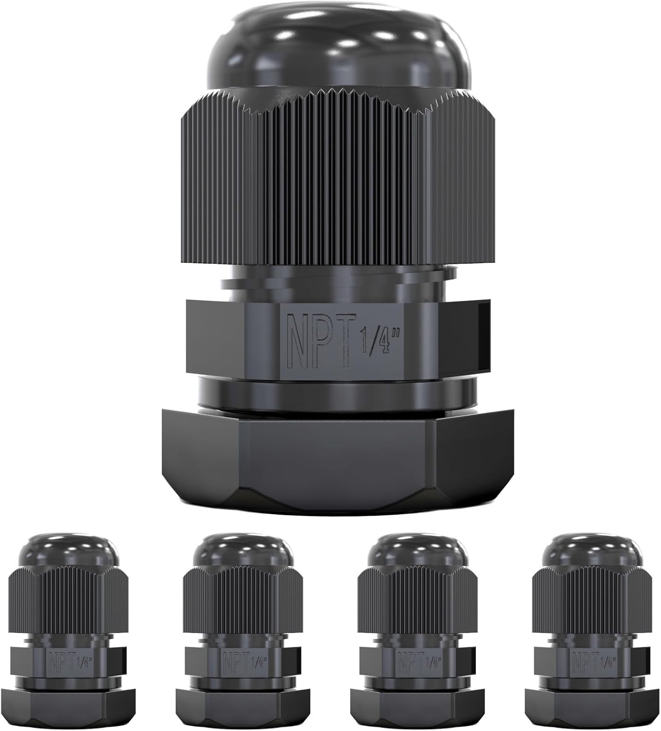 MGI SpeedWare 1/4" NPT Strain Relief Nylon Cord Grip Cable Glands, Black Plastic Grommet 100-Pack