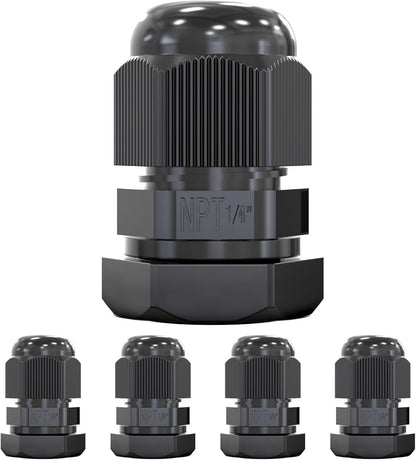 MGI SpeedWare 1/4" NPT Strain Relief Nylon Cord Grip Cable Glands, Black Plastic Grommet 100-Pack