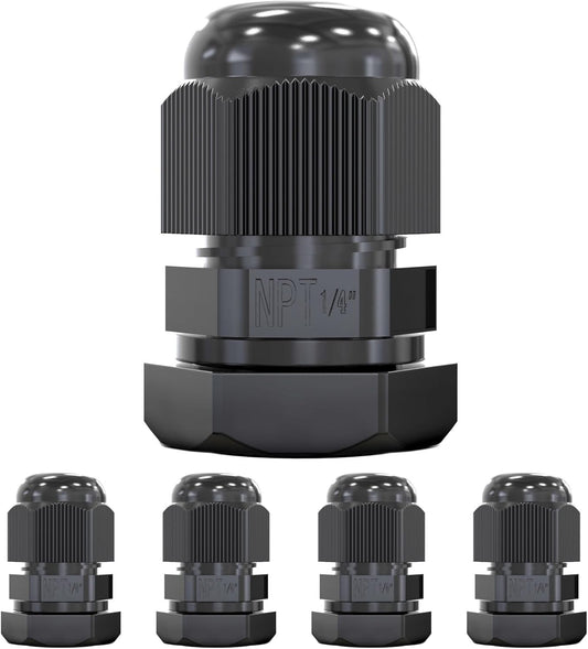 MGI SpeedWare 1/4" NPT Strain Relief Nylon Cord Grip Cable Glands, Black Plastic Grommet 100-Pack