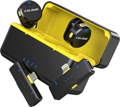 FULAIM X3 Wireless Lavalier Microphone with 32H Charging Case for iPhone/Android/PC, DSP Noise Reduction Mini Lapel Microphone for Video Recording, Vlogging, YouTube, Interview (X3-Case)