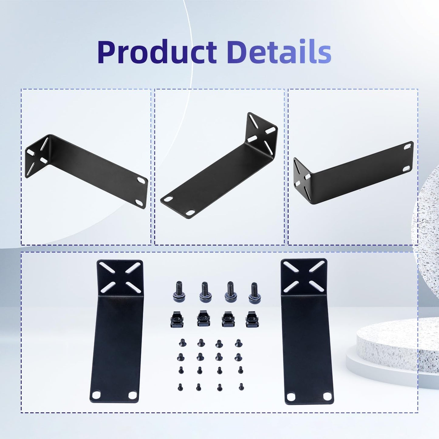Rack Mount Kit for 7.9 inch Switches, Adjustable Rack Ears for Netgear, Cisco, D-Link, TRENDnet and HP Products, Mount 7.9" Wide to 19" Equipment, Adjustable Hole Distance 14-30mm