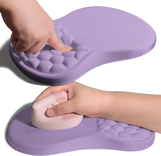 Ergonomic Joint Wrist Support Mouse Pad with Memory Foam Cushion Massage Bump, Carpal Tunnel Pain Relief Mousepad Slope Design for Wrist Rest, 11.8x7.9 in, Pale Purple