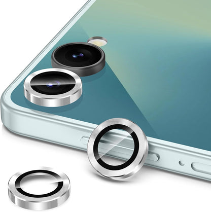 for Samsung Galaxy Z Flip 7 Camera Lens Protector, Individual Metal Ring Tempered Glass Lens Cover, [Strong Adsorption] Scratch Resistant Ultra-Thin HD Clear Lens Cover, 1 Set-Silvery