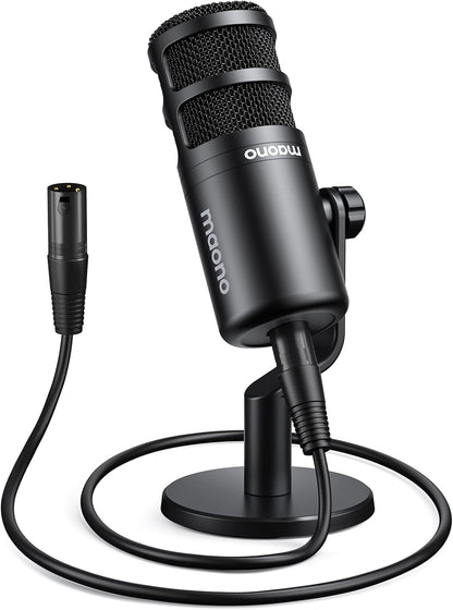 MAONO XLR Podcast Microphone, Cardioid Studio Dynamic Mic for Vocal Recording, Streaming, Voice-Over, Voice Isolation Technology, Metal Mic, Works for Audio Interface, Mixer, Sound Card-PD100