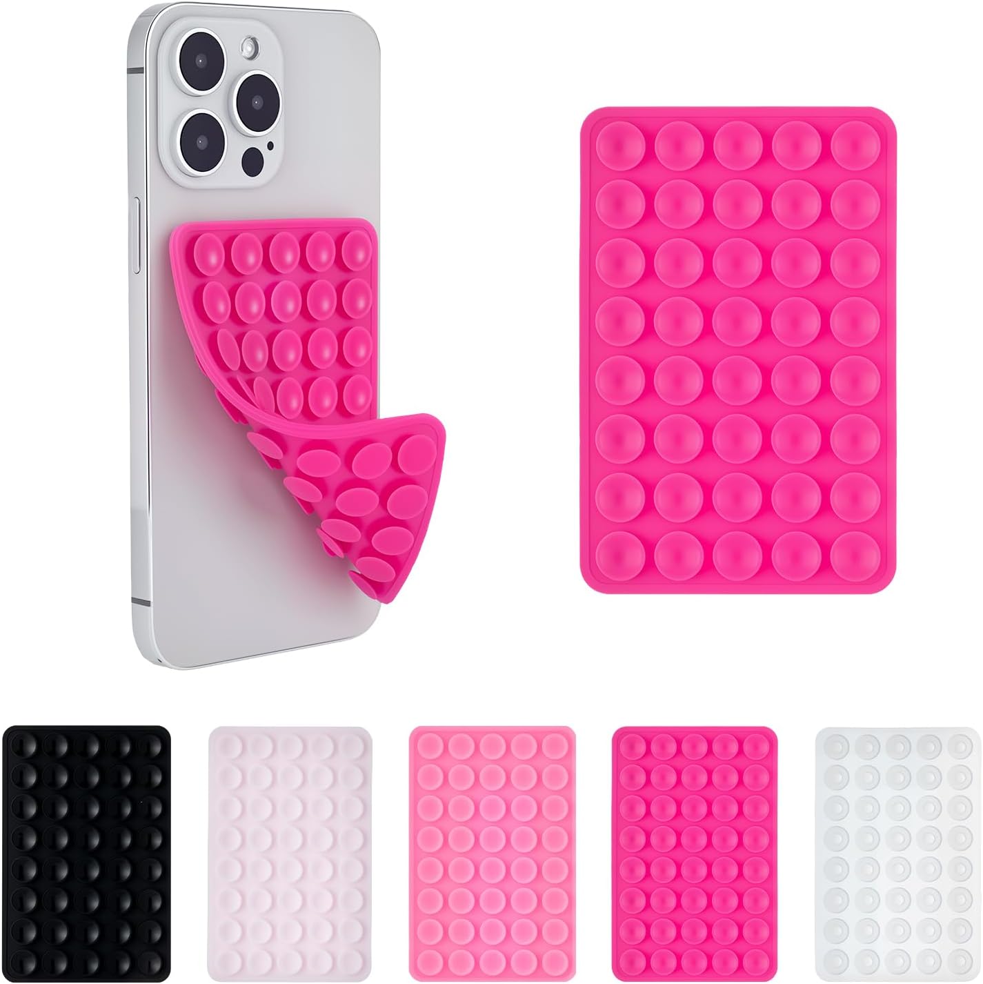 2 Pack Silicone Double-Sided Suction Grip – 40 Cups per Side, Strong Hold for iPhone, Galaxy, Pixel, Android – Hands-Free for Selfies & Videos (Rose Red)