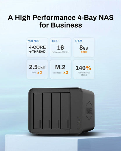 TERRAMASTER F4-424 NAS Storage 4Bay - N95 Quad-Core CPU, 8GB DDR5 RAM, 2.5GbE Port x 2, Network Attached Storage with High Performance (Diskless)