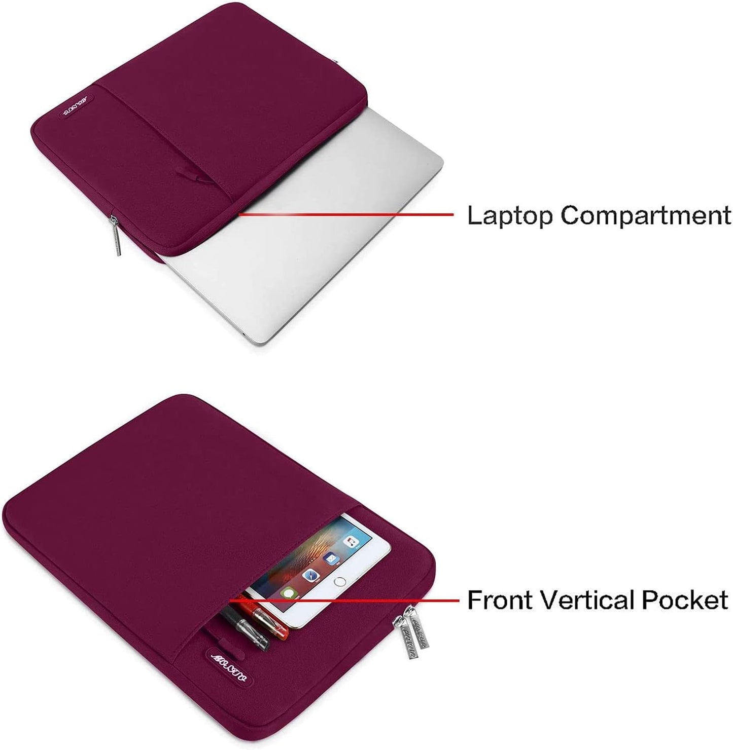 MOSISO Laptop Case 13.3 inch, 13-13.3 inch Laptop Sleeve Compatible with MacBook Air/Pro 13 / Pro 14, HP Dell ASUS Lenovo Notebook, Polyester Vertical Computer Sleeve Bag with Pocket, Wine Red