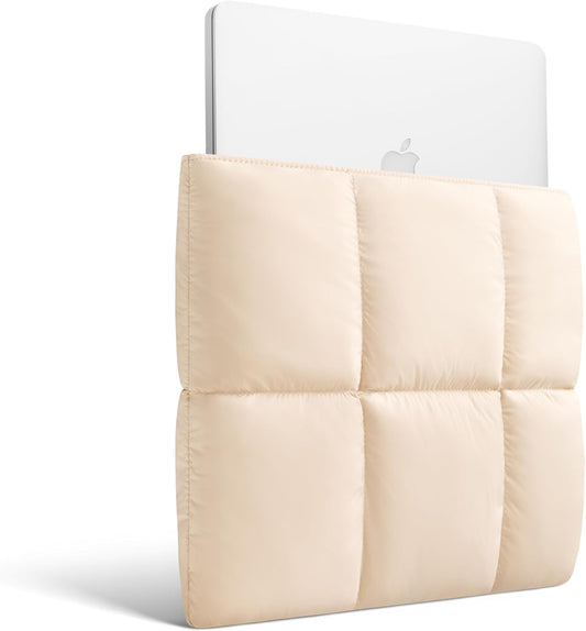 Comfyable Puffy Laptop Sleeve 13 Inch 14 Inch, Quilted Puffer Laptop Carrying Case, Pillow Case Compatible with MacBook Air M4 2025 M3 M2 M1, MacBook Pro M4 Pro/Max, Beige
