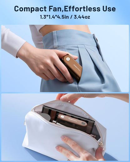 SWEETFULL Portable Handheld Mini Fan with LED Display, 3-in-1 Personal Foldable USB Rechargeable Hand Held Fan & Flashlight for Travel, Lash Eyelash, Cute Small Pocket for Women, Girls