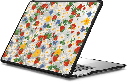 CASETiFY Impact MacBook Air 15" (M2-M4) Case [Cushioned Impact Corners/Scratch-Resistant/Anti-Slip Grip] - Strawberry Daisy - Clear Black
