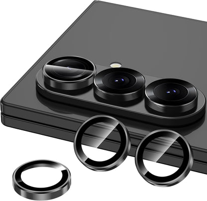 for Samsung Galaxy Z Fold 7 Camera Lens Protector, Individual Metal Ring Tempered Glass Lens Cover, [Strong Adsorption] Scratch Resistant Ultra-Thin HD Clear Lens Cover, 1 Set-Black Ring