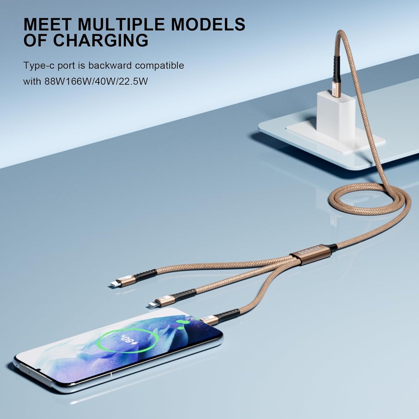 SDBAUX Multi Charging Cable 100W USB C to 3 in 1,Nylon Braided PD 27W/100W Type C/10W Type c Fast Charger Cord for iPhone 16 15 14 13 Pro Max,Galaxy S23/S22,Cell Phones Tablets and More