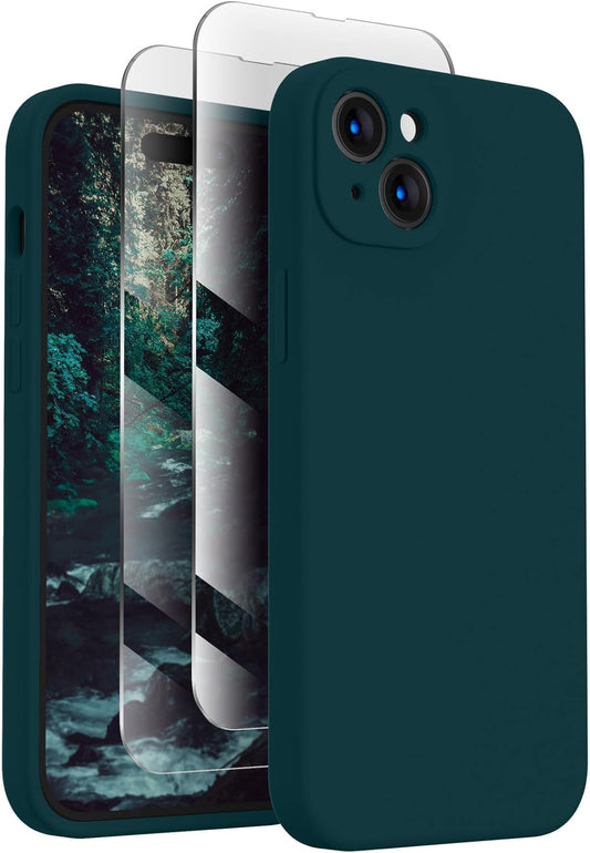 FireNova Designed for iPhone 15 Case, Silicone Upgraded [Camera Protection] Phone Case with [2 Screen Protectors], Soft Anti-Scratch Microfiber Lining Inside, 6.1 inch, Teal