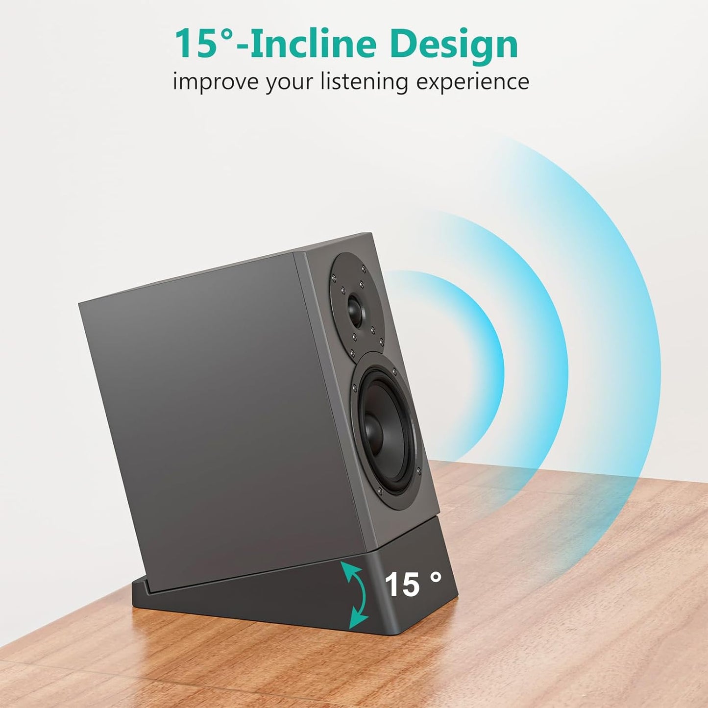 WALI Desktop Speaker Stand Riser, Desk Studio Speaker Wedge with 15° Incline Design Improve Listening Experience, Desk Audio Stand for Bookshelf, Laptop and Studio Speaker (SDS001XL), Black