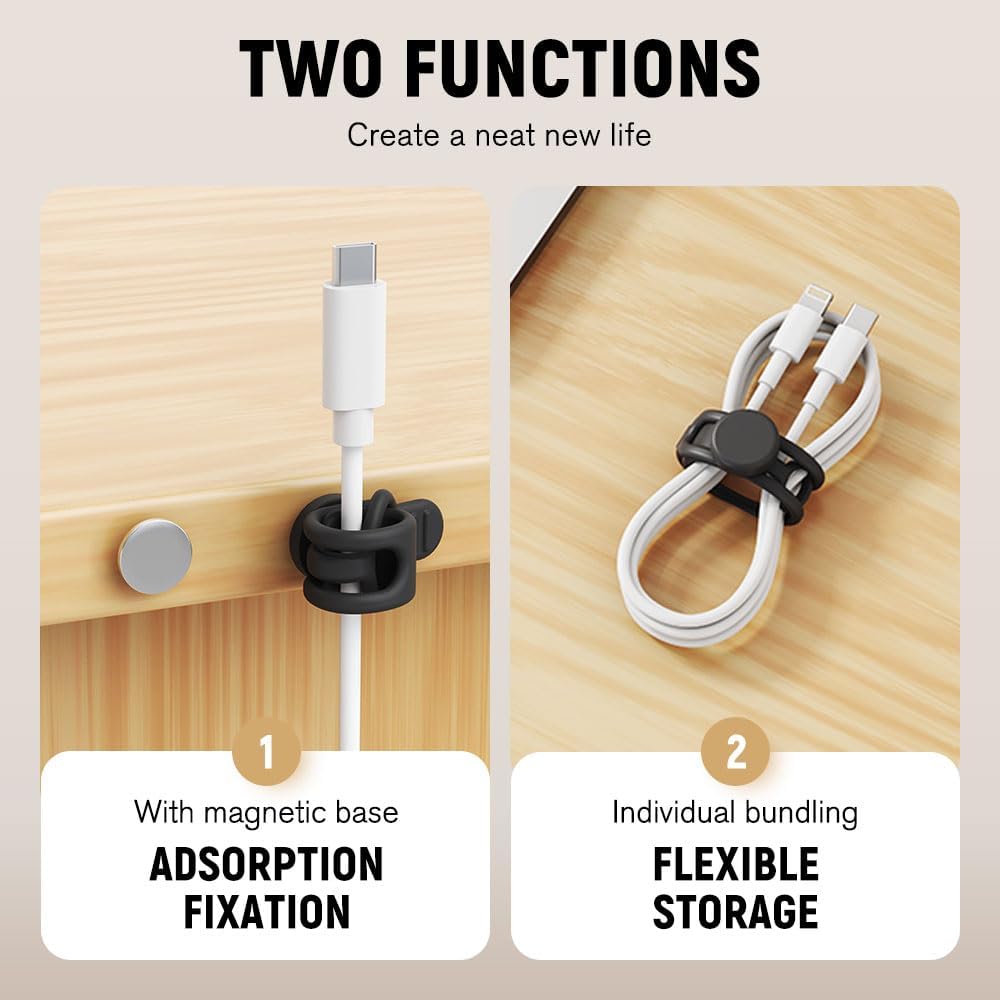 Silicone Cable Ties, Magnetic Data Cable Organizers Reusable Cable Ties Wire Organizer Adjustable Fastening Cable Straps Magnetic Silicone Cable Straps Cord Organizer for Bundling Earphone