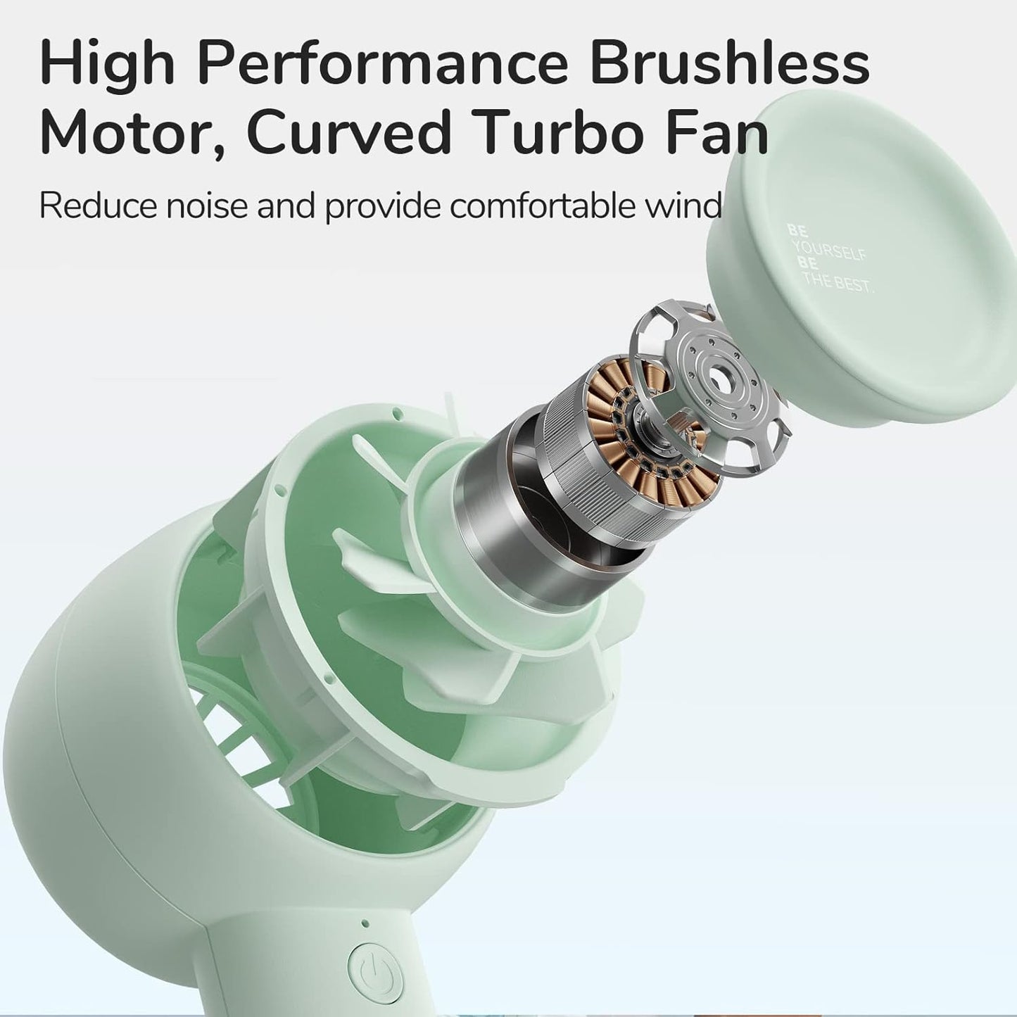 JISULIFE Mini Portable Fan-Bladeless Safe Design, Powerful Turbo Handheld Fan with 5 Speeds, 16Hrs Max Cooling Time，USB Rechargeable, Small Pocket for Travel/Lash, Gifts For Girls/Women