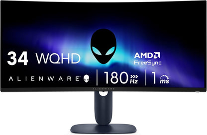 Alienware 34 Curved Gaming Monitor – AW3425DWM - 34-inch WQHD 180Hz 1ms Display, 1500R, AMD FreeSync Premium, VESA AdaptiveSync.