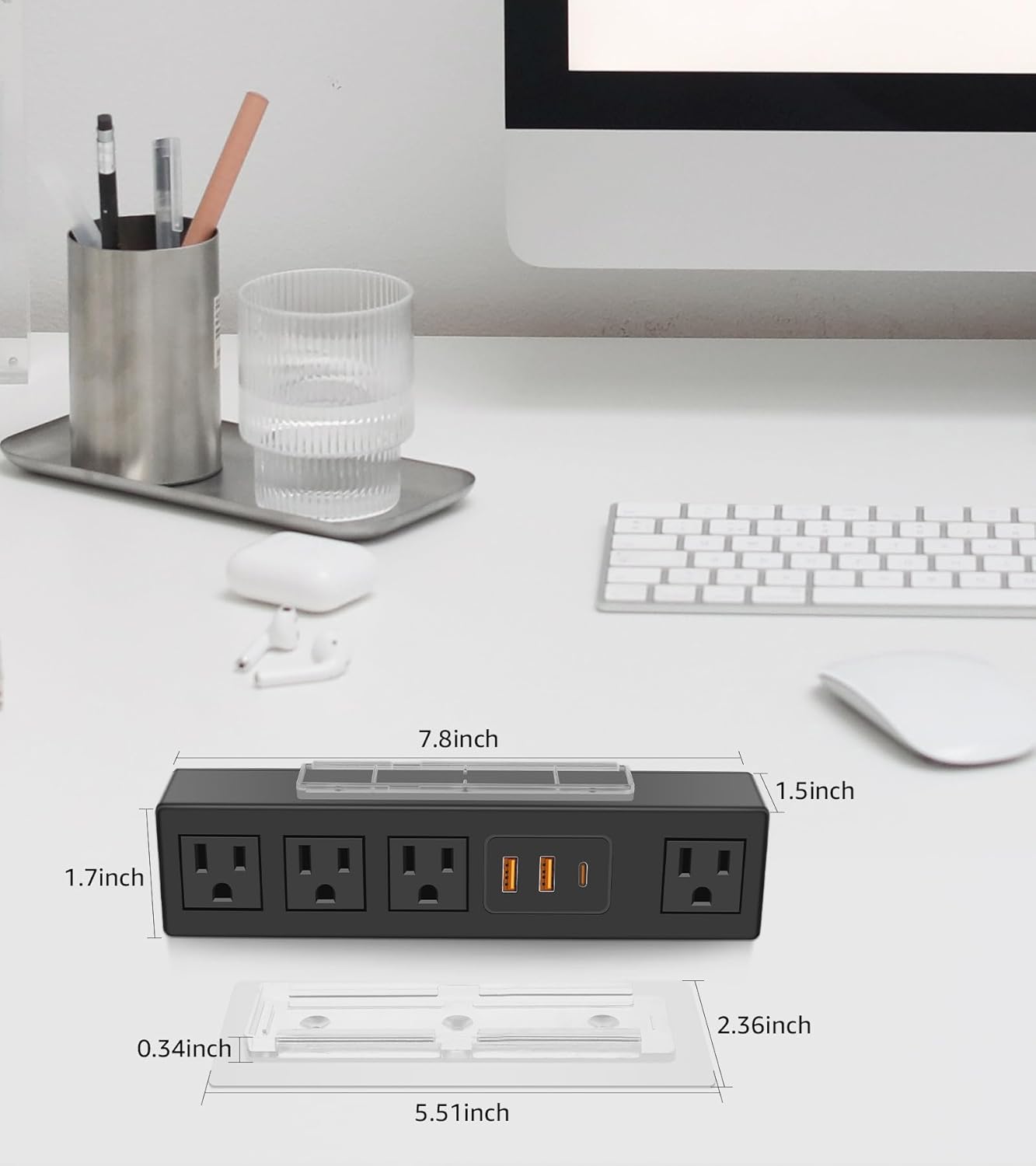Under Desk Power Strip with 3M Adhesive, Removable Under Desktop Mount Plug with 30W Fast Charging USB C and USB A Ports, 4 Outlet Under Table Surge Protector 1200J, 10FT Extension Cord. (Black)