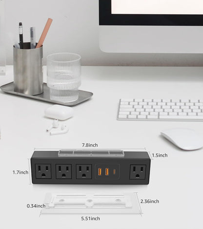 Under Desk Power Strip with 3M Adhesive, Removable Under Desktop Mount Plug with 30W Fast Charging USB C and USB A Ports, 4 Outlet Under Table Surge Protector 1200J, 10FT Extension Cord. (Black)