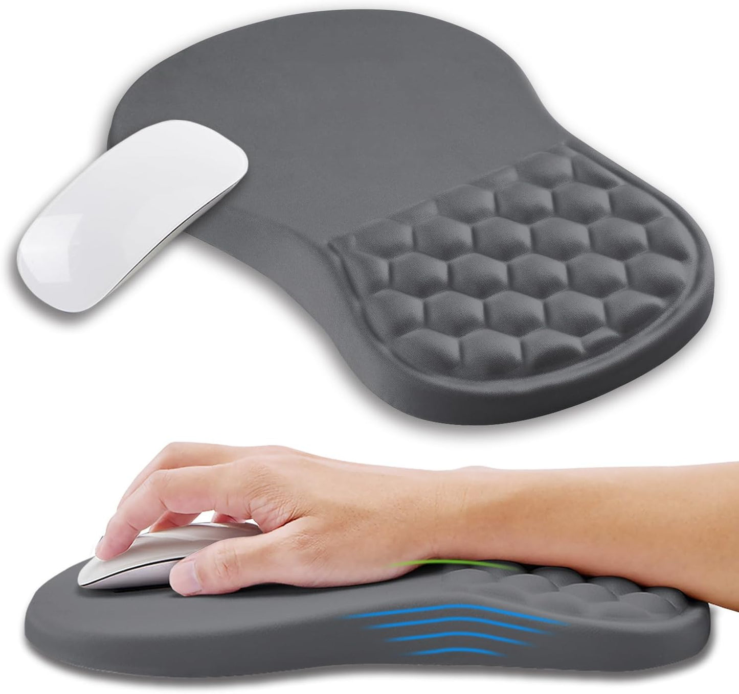 Ergonomic Mouse Pad Wrist Support with Memory Foam Massage Bulge, Carpal Tunnel Pain Relief Mousepad Wrist Rest for Mouse(12x8 inch, Dark Grey)