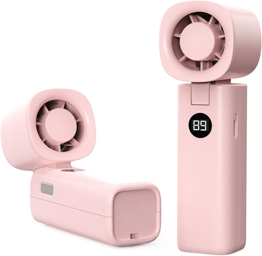 Personal Handheld Fan, Portable 3-in-1 High-Speed Turbo Fan with 5 Gear Wind, USB Mini Personal with 4000mAh Rechargeable Battery for Outdoor/Summer/Travel/Camping/Vacation Essentials Pink