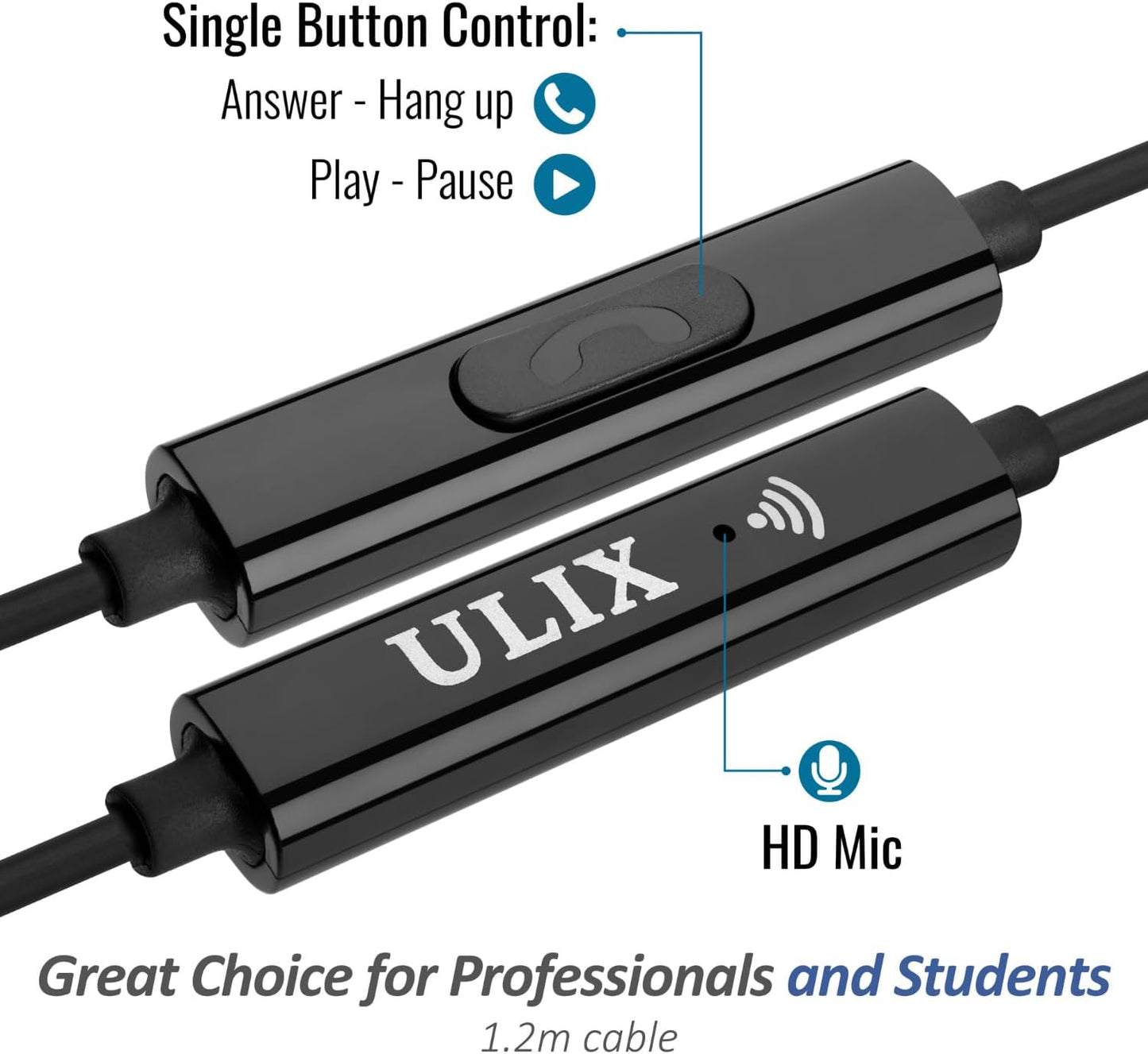 UliX Rider Wired Earbuds in-Ear Headphones, Earphones with Microphone, 5 Years Warranty, with Anti-Tangle Cable, Ear Buds for iPhone, iPad, Samsung, School Students, Kids, Women, Small Ears