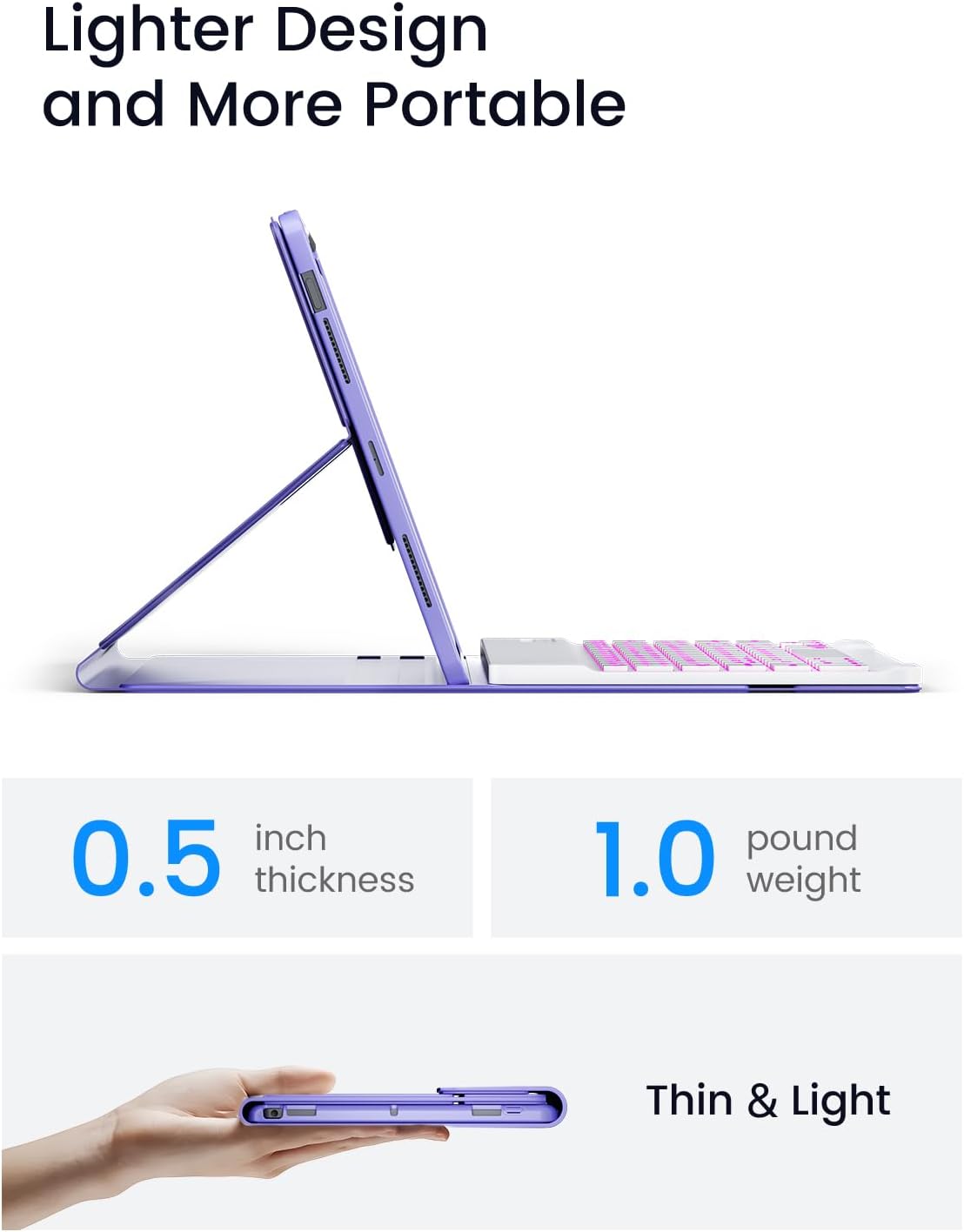 OYEEICE for iPad 9th Generation Case with Keyboard 10.2'' - 7 Color Backlit Wireless Keyboard Cover with Pencil Holder for iPad 9th/8th/7th Gen 10.2 inch, iPad Air 3rd Gen & iPad Pro 10.5" - Purple