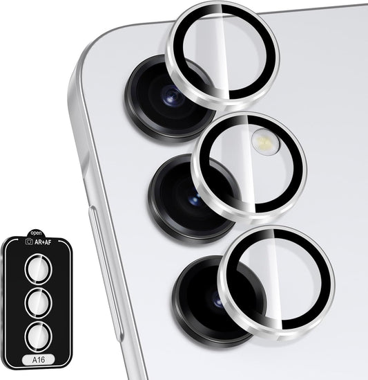 for Samsung Galaxy A16 Camera Lens Protector, Individual Metal Ring Tempered Glass Lens Cover, [Strong Adsorption] Scratch Resistant Ultra-Thin HD Clear Lens Cover, 1 Set-Slivery Ring