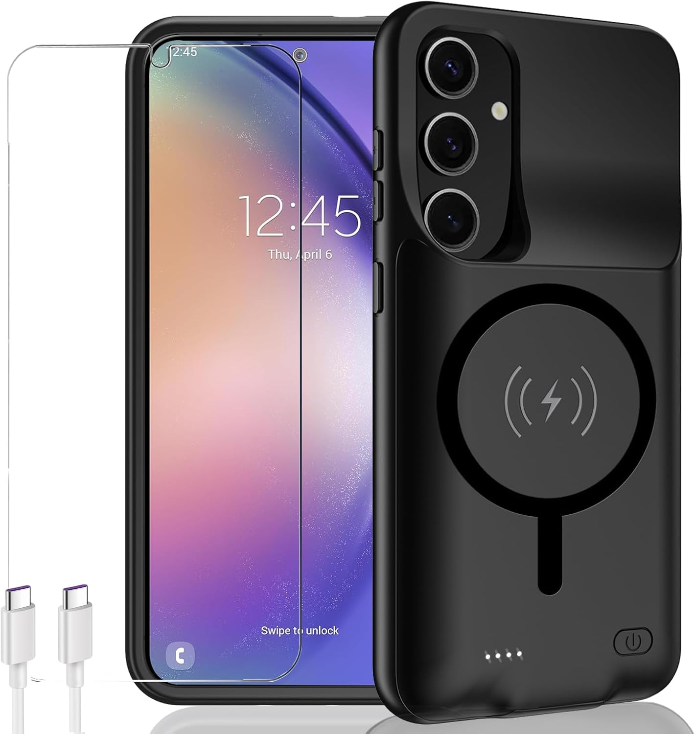 Battery Case for Galaxy A54,Enhanced [12000mAh]Ultra Thin Portable Protective Qi Wireless Charging Case Compatible with Galaxy A54 (6.4inch) Rechargeable Extended Battery Charger Case (Black)