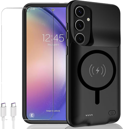 Battery Case for Galaxy A54,Enhanced [12000mAh]Ultra Thin Portable Protective Qi Wireless Charging Case Compatible with Galaxy A54 (6.4inch) Rechargeable Extended Battery Charger Case (Black)