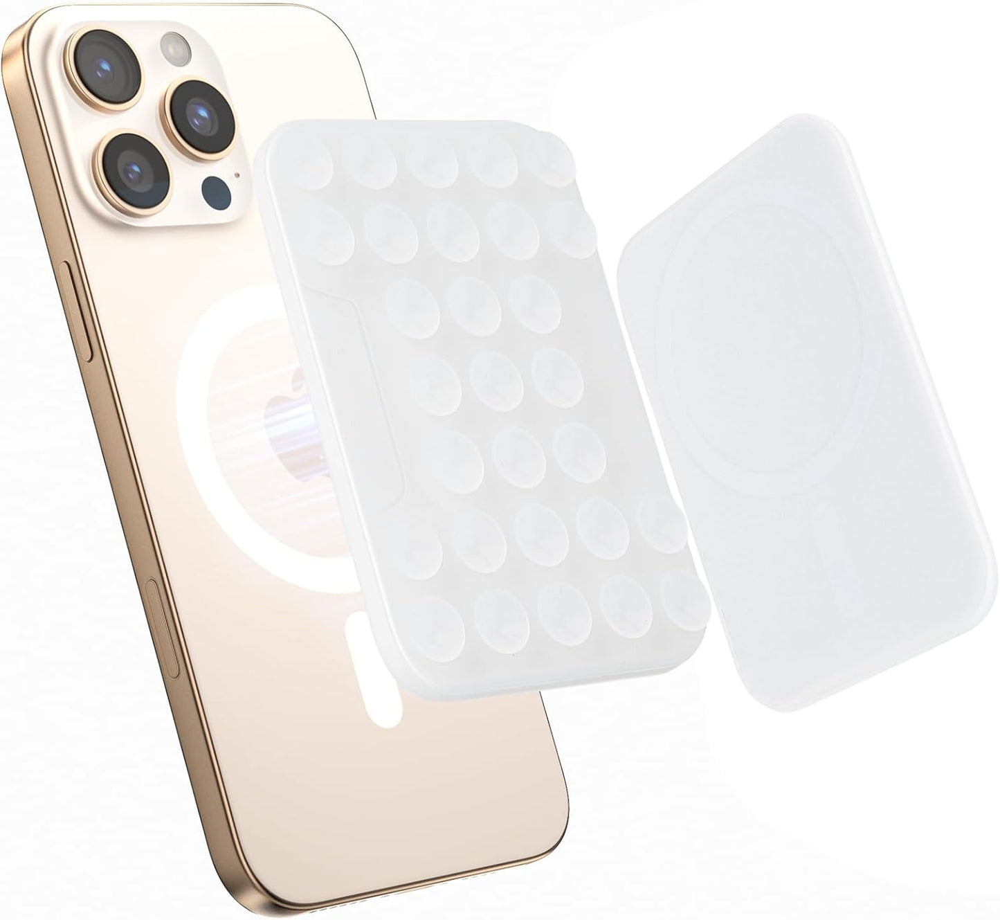 SUPERONE Magnetic Suction Phone Mount for MagSafe Case, Magnetic Silicone Sticky Phone Grip Holder for iPhone 16/15/14/13/12 Series, Hands-Free for Makeup/Selfie/Live Streaming/Vlog/TikTok - Clear