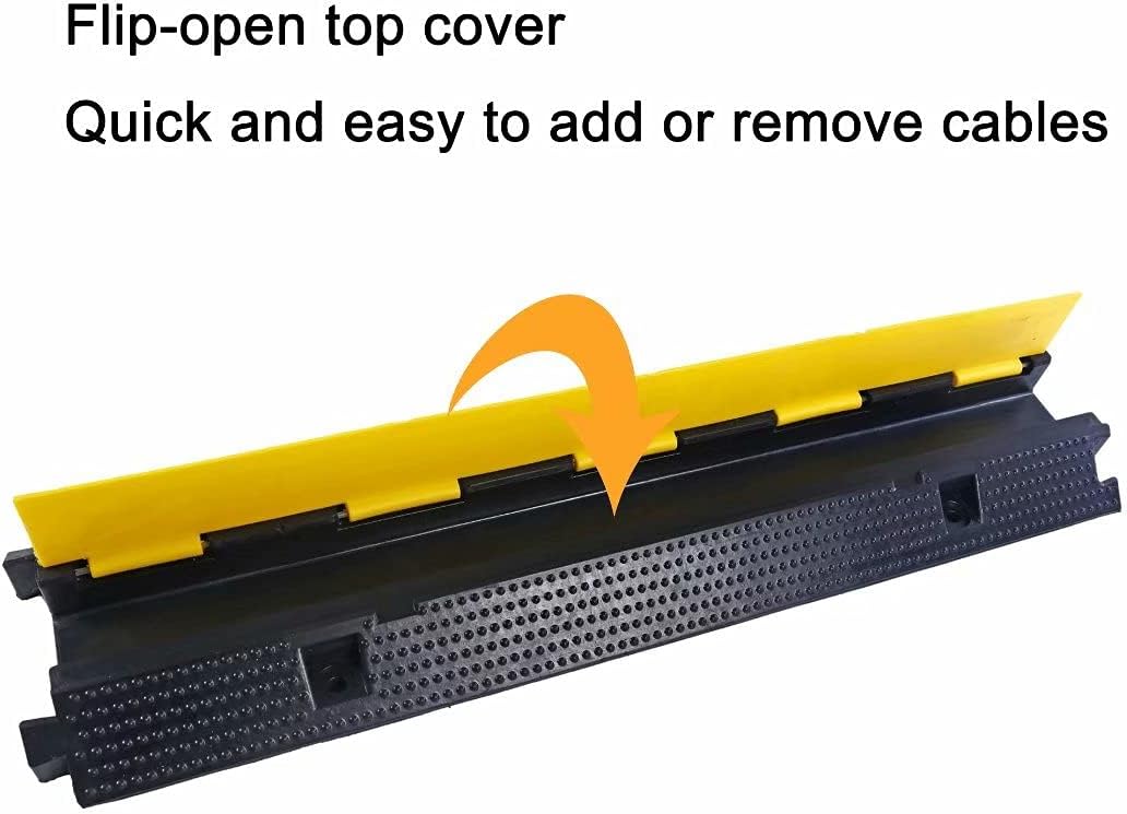 Rubber Cable Ramp Cord Cover Cable Protector Ramps Wire Hose Protective 1 Channel 22000Lbs Load Capacity Traffic Speed Bump for Asphalt Concrete Gravel Driveway Indoor Outdoor, 3 Pack