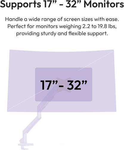 Pixio PS1S Wave Purple Single Monitor Arm Stand Desk Mount - Fits up to 32 inches Monitors and up to 19.8lbs. VESA Compatibility and Integrated Cable Management