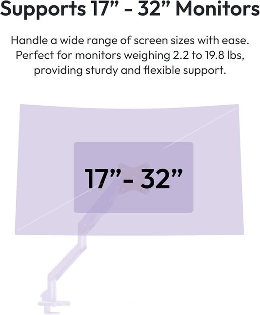 Pixio PS1S Wave Purple Single Monitor Arm Stand Desk Mount - Fits up to 32 inches Monitors and up to 19.8lbs. VESA Compatibility and Integrated Cable Management