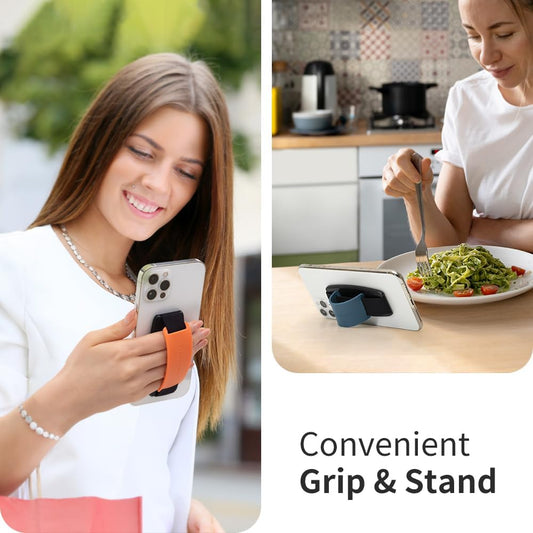 Sinjimoru Detachable Phone Grip Kickstand for Wireless Charging Compatible Phone Finger Holder for iPhone & Smartphones. Sinji Mount S-Grip Olive Grey