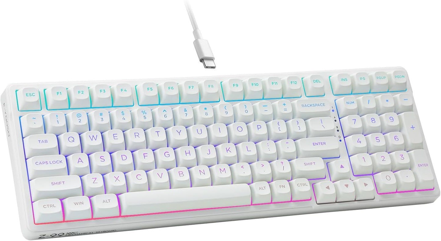 HUO JI E-Yooso Creamy Mechanical Keyboard Wired, Hot Swappable, Pre-lubed Linear Switches, Gasket Structure with Sound Dampening Foam, RGB Backlit, 99 Keys Custom Gaming Keyboard for PC/Mac,White