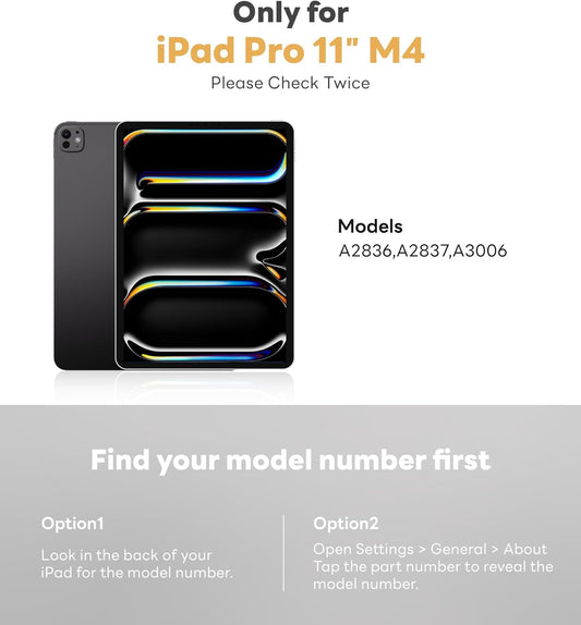 EIP Bluetooth Keyboard Case for iPad Pro 11 inch (M4) 2024, 11" Magnetic Detachable Cover with Trackpad, Patented Stylus Shortcuts, 7-Color Backlit Keys, Slim Protective Smart Case