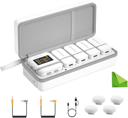 comica Vimo Q Four-Channel Mini Wireless Lavalier Microphone System with 4 Transmitters and 1 Receiver-White
